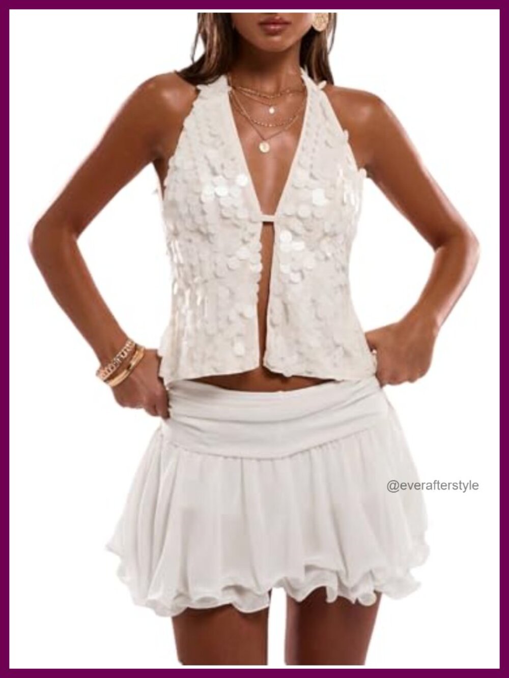 Floerns Sequin Sparkly Backless Club Rave Crop Halter Top Party